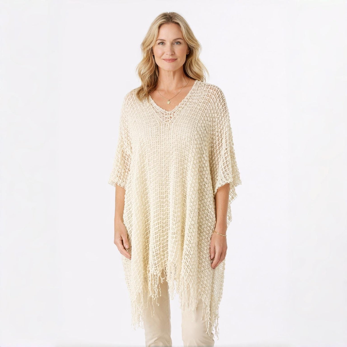 Lightweight Crochet Knit Cover Up Poncho | One Size Fits UK 10–24