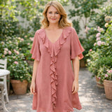 RUFFLE MIDI DRESS V-NECK BUTTERFLY RUFFLE HEM ONE SIZE 12-22 Fits All