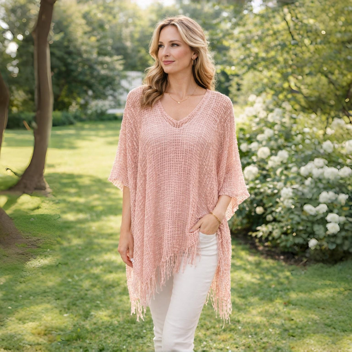 Lightweight Crochet Knit Cover Up Poncho | One Size Fits UK 10–24