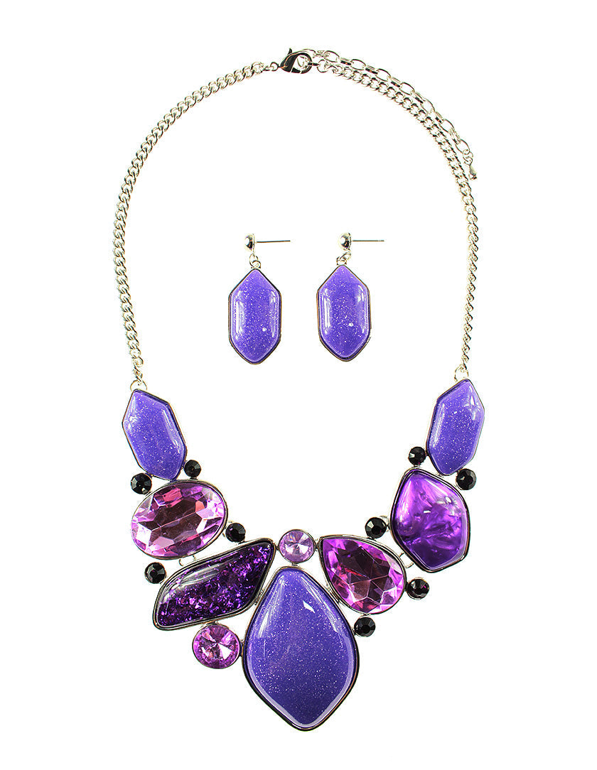 Glitter Stone Necklace Set - Purple (YK1409028PP)