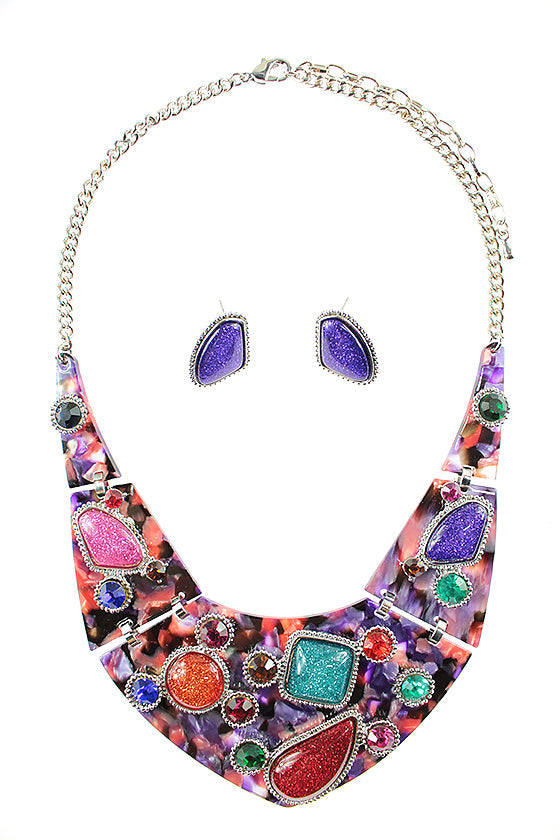 Stones Collar Necklace Set - Multi (YK1409023ML)