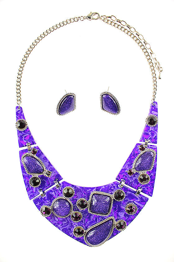 Stones Collar Necklace Set - Purple (YK1409023PP)