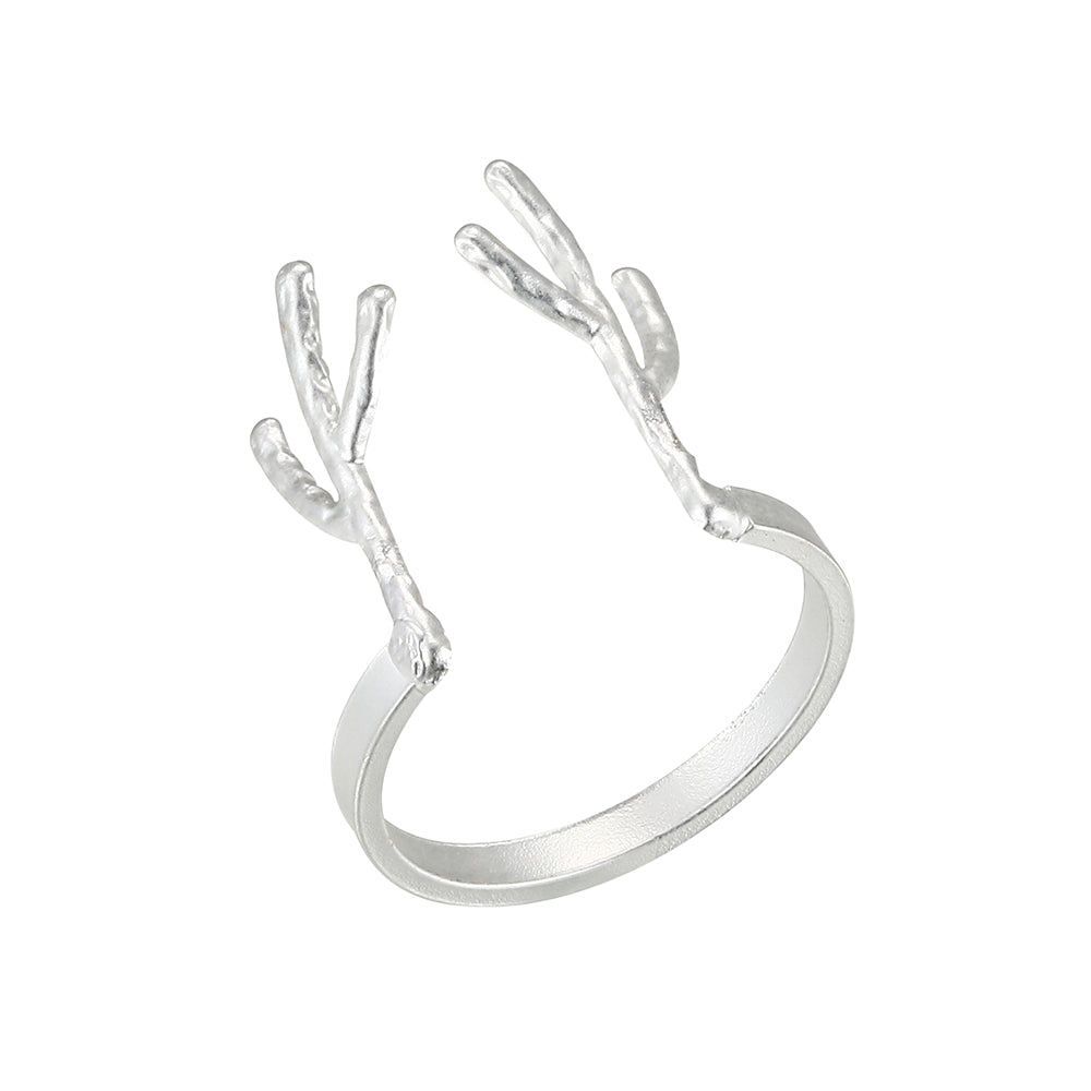 Geometric Deer Antlers Ring - Silver (Matte Finish)