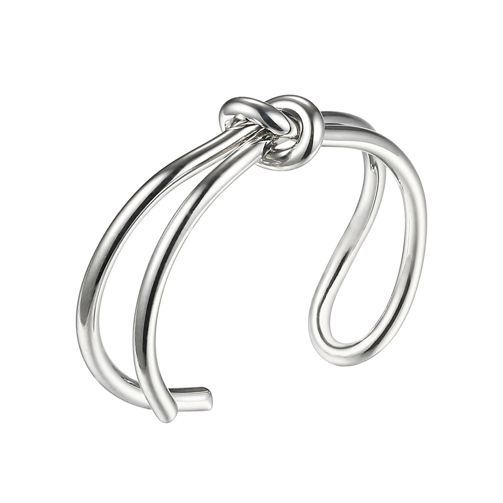 Tie Knot Open Cuff Ring - Silver (Gloss Finish)