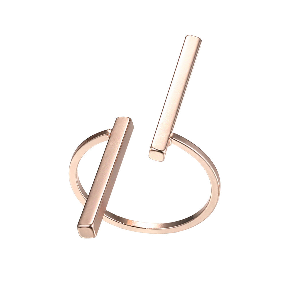 Geometric Slant T Bar Ring - Rose Gold (Gloss Finish)