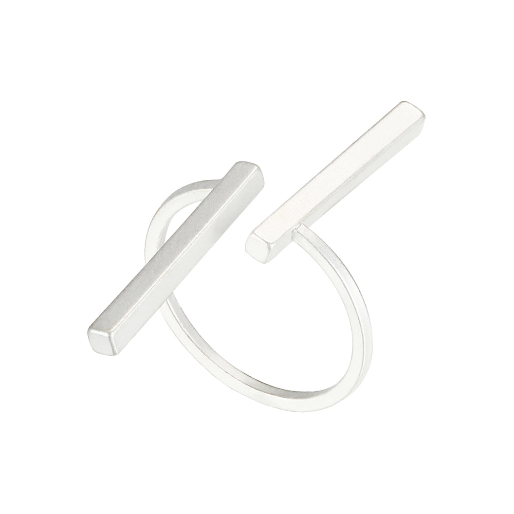 Geometric Slant T Bar Ring - Silver (Matte Finish)