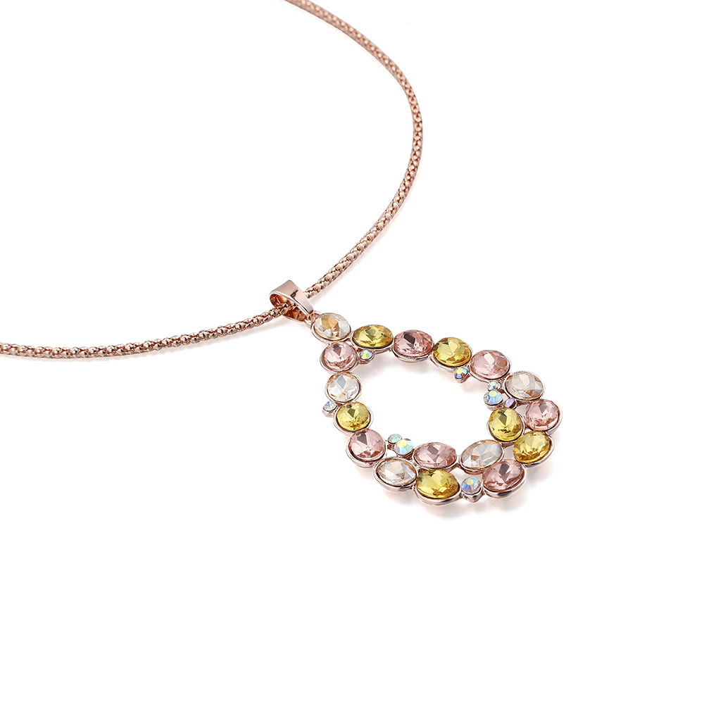 Teardrop Gemstones Open Long Necklace - Rose Gold