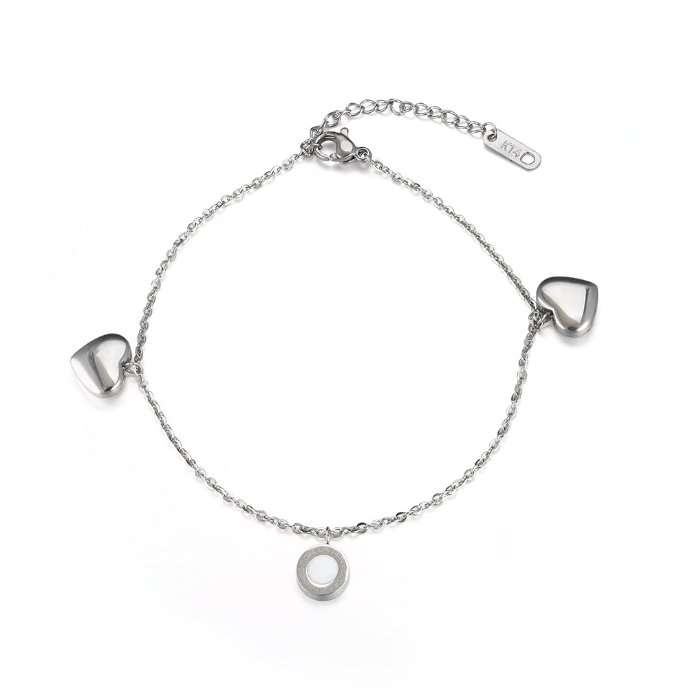 Double Heart and Signature JCUK Charm Bracelet - Silver