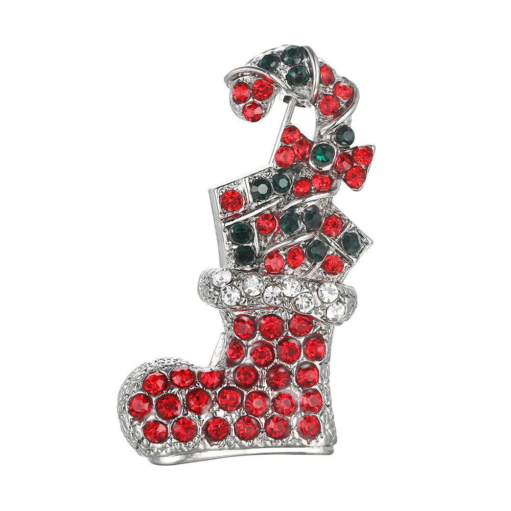 Christmas Stocking Brooch - Silver