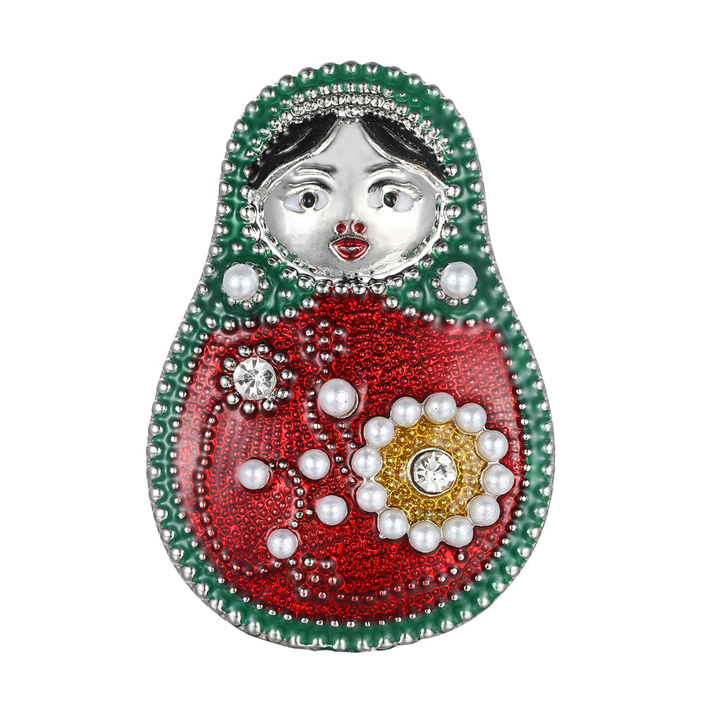 Russian (Matryoshka) Doll Brooch - Silver