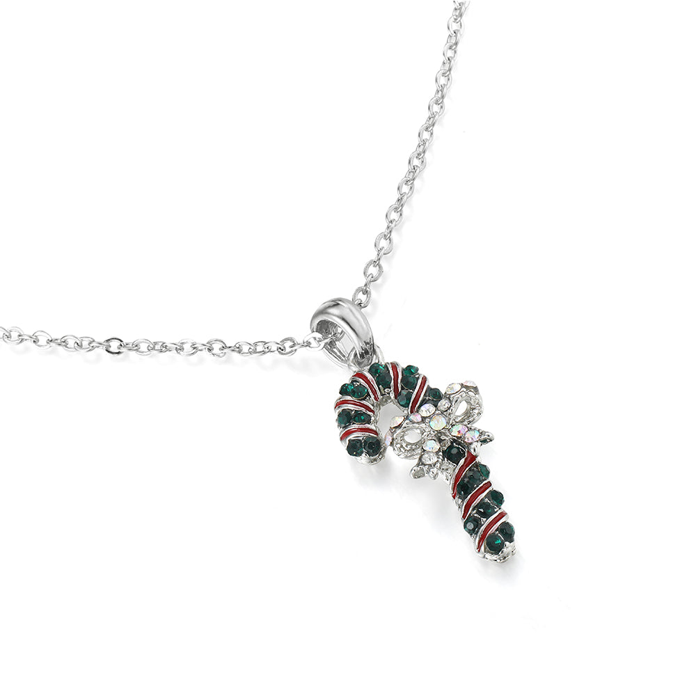 Festive Candy Cane Pendant - Silver