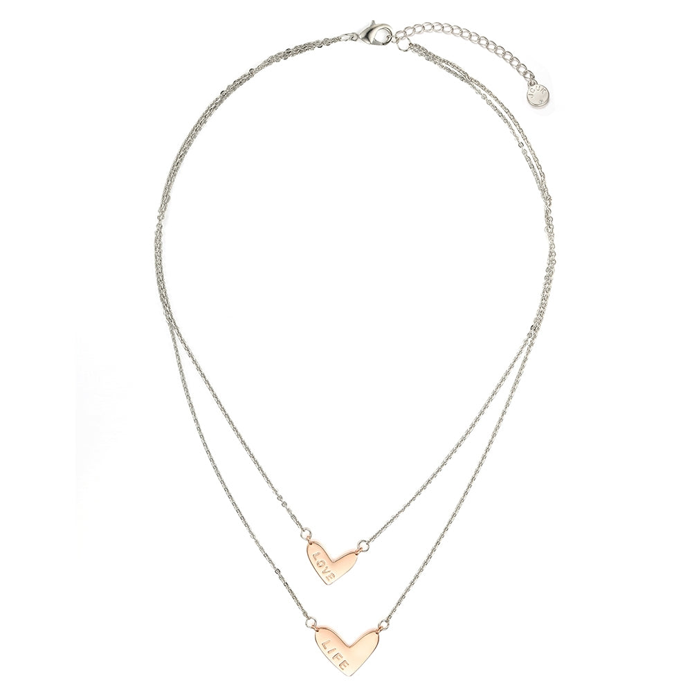 'Love Life' Double chain Heart Pendant - Rose Gold (MG18042RG)