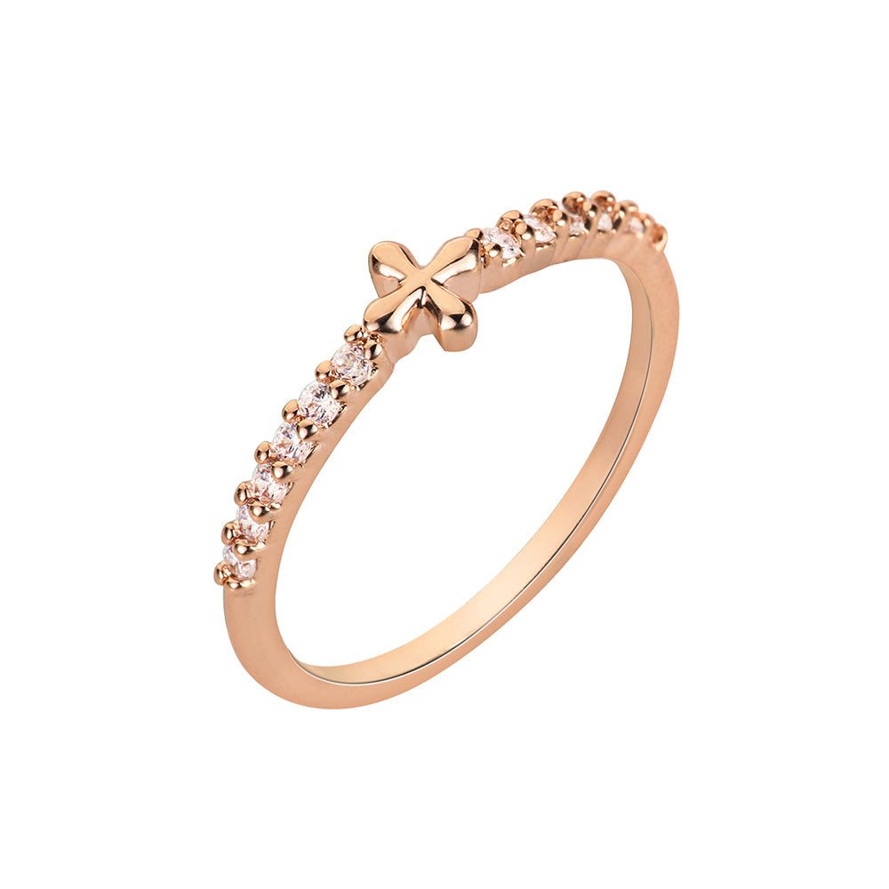 Diamante Cross Shape Ring - Rose Gold