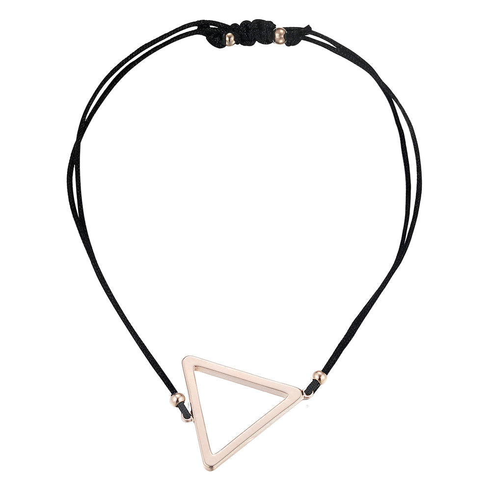 Triangle Black Cotton Cord Bracelet - Rose Gold