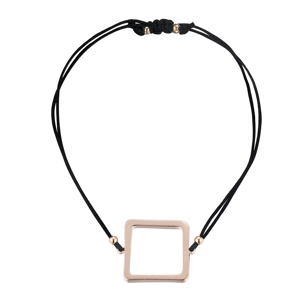 Square Black Cotton Cord Bracelet - Rose Gold