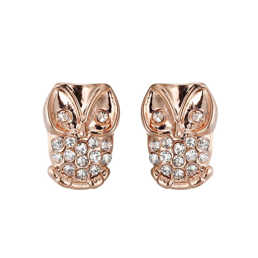 Owl Stud Earrings - Rose Gold