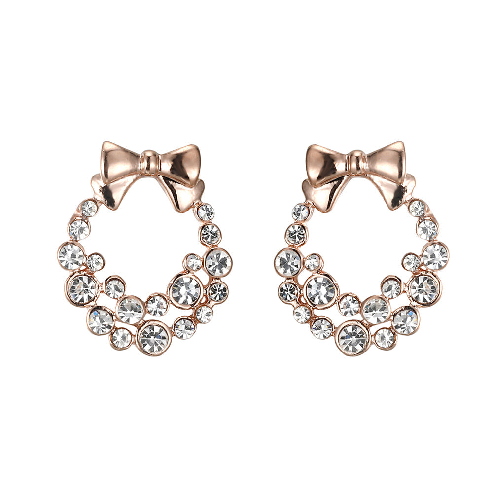 Christmas Wreath Bow Stud Earrings - Rose gold