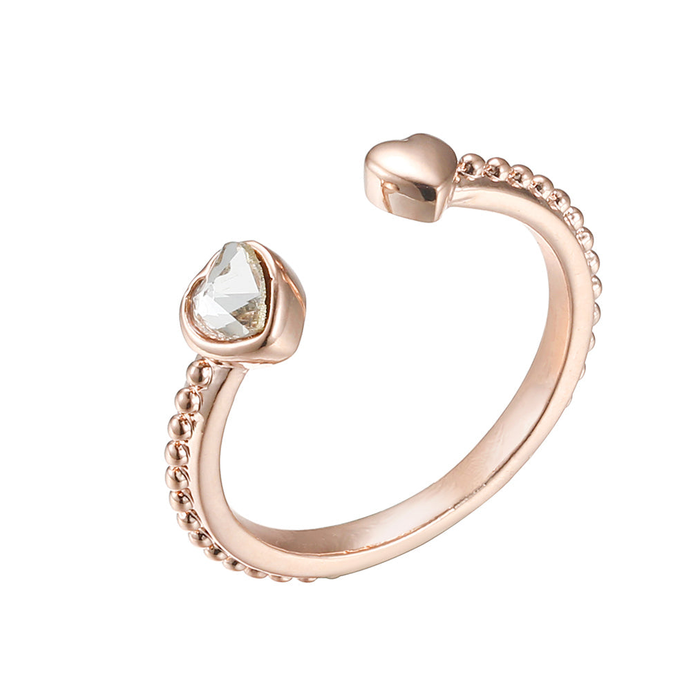 Twin Hearts Open Cuff Diamante Ring - Rose Gold