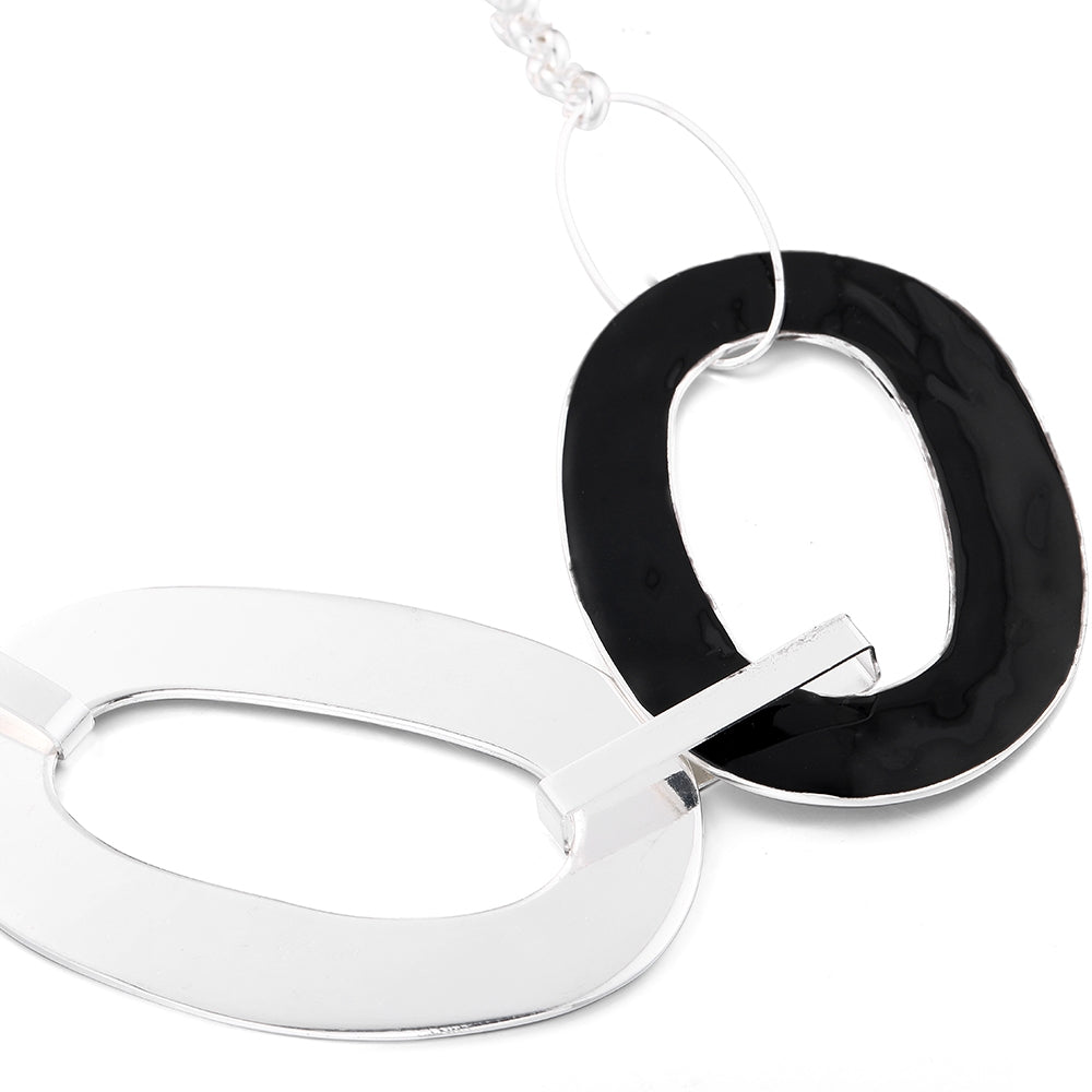 Linked Double Ovals Necklace - Silver-Black (NY18034)
