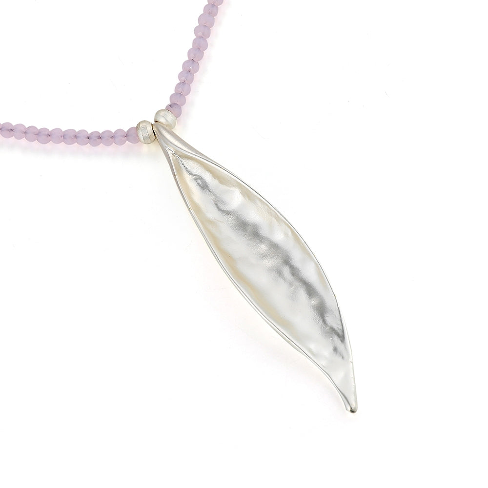 Leaf Beaded Necklace - Silver-Purple (CY18009SL)