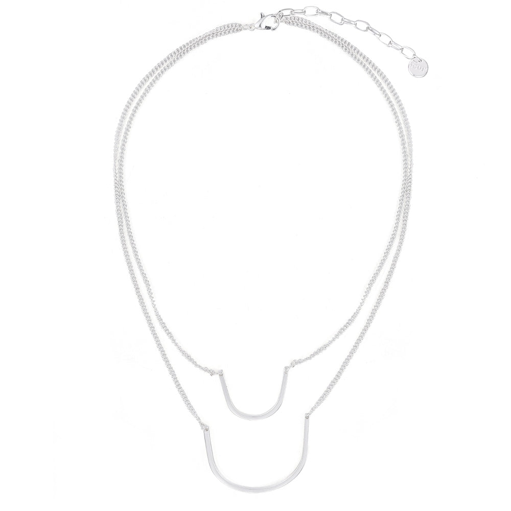 Twin 'U' Shape Necklace - Silver (CY18048SL)