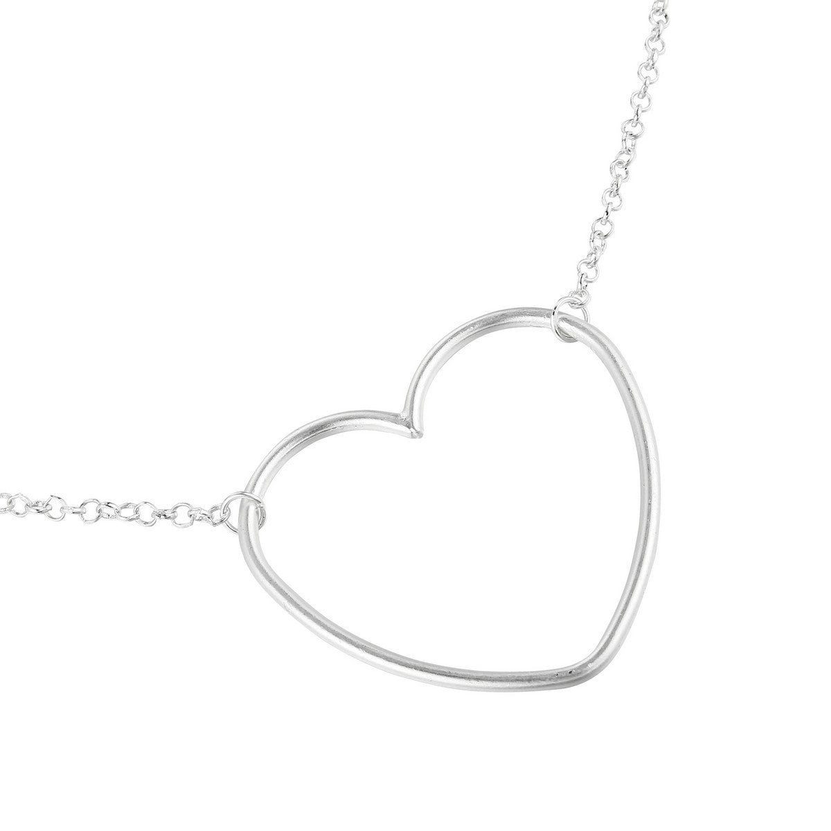 Heart Long Necklace (Matte Finish) - Silver (XY18058MS)