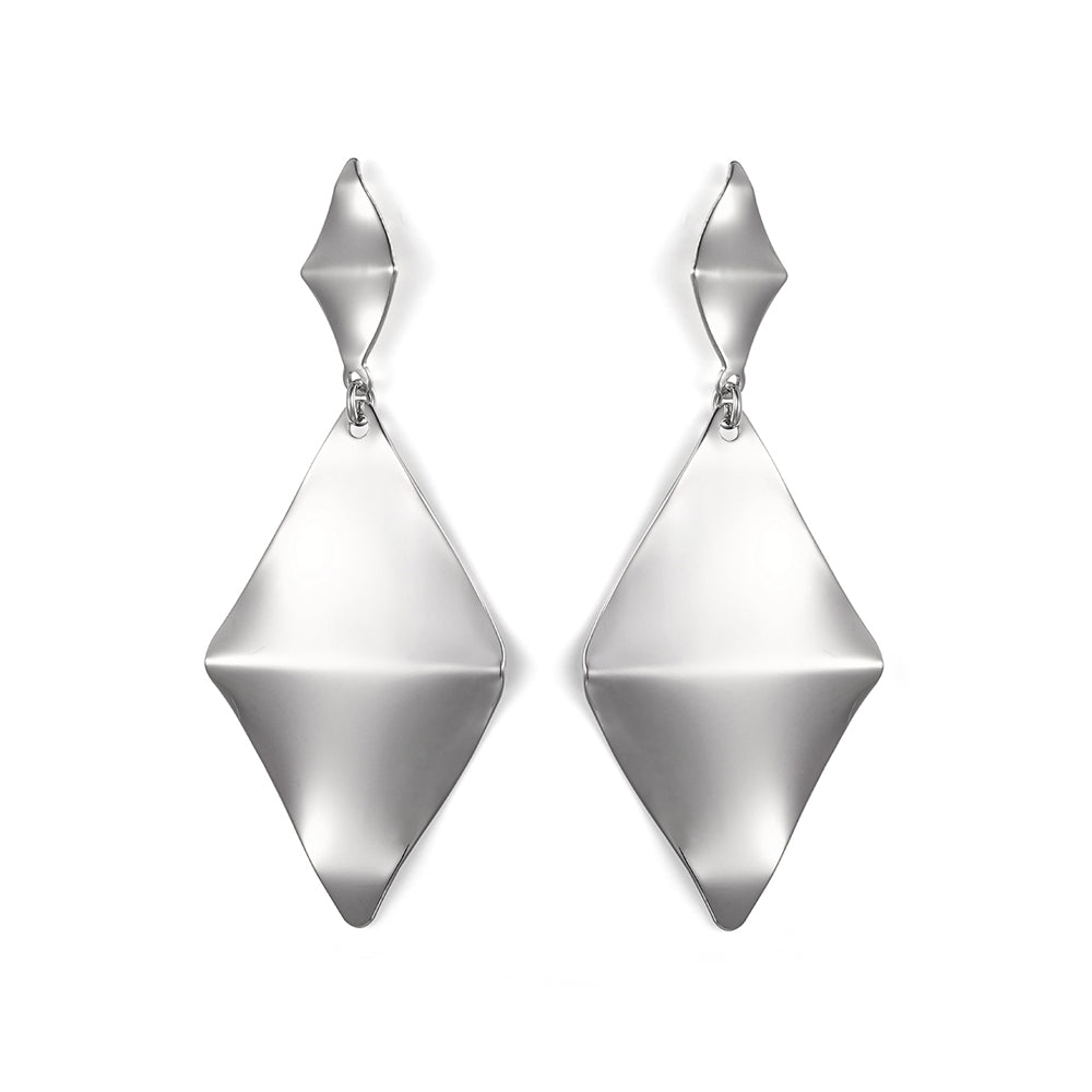 Diamond Shape Plate Earrings - Silver (CY18E08SL)