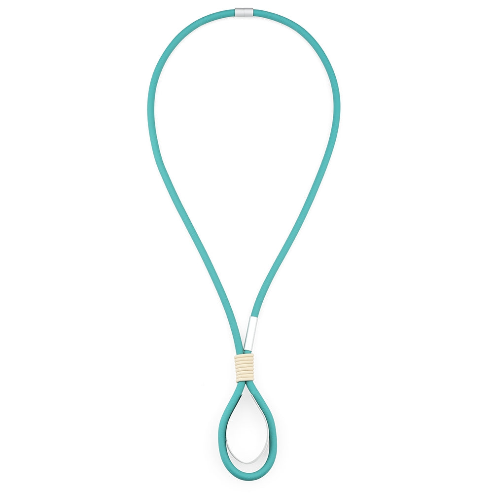 'U' Loop Long Rubber Necklace - Green-Cream YB18050B