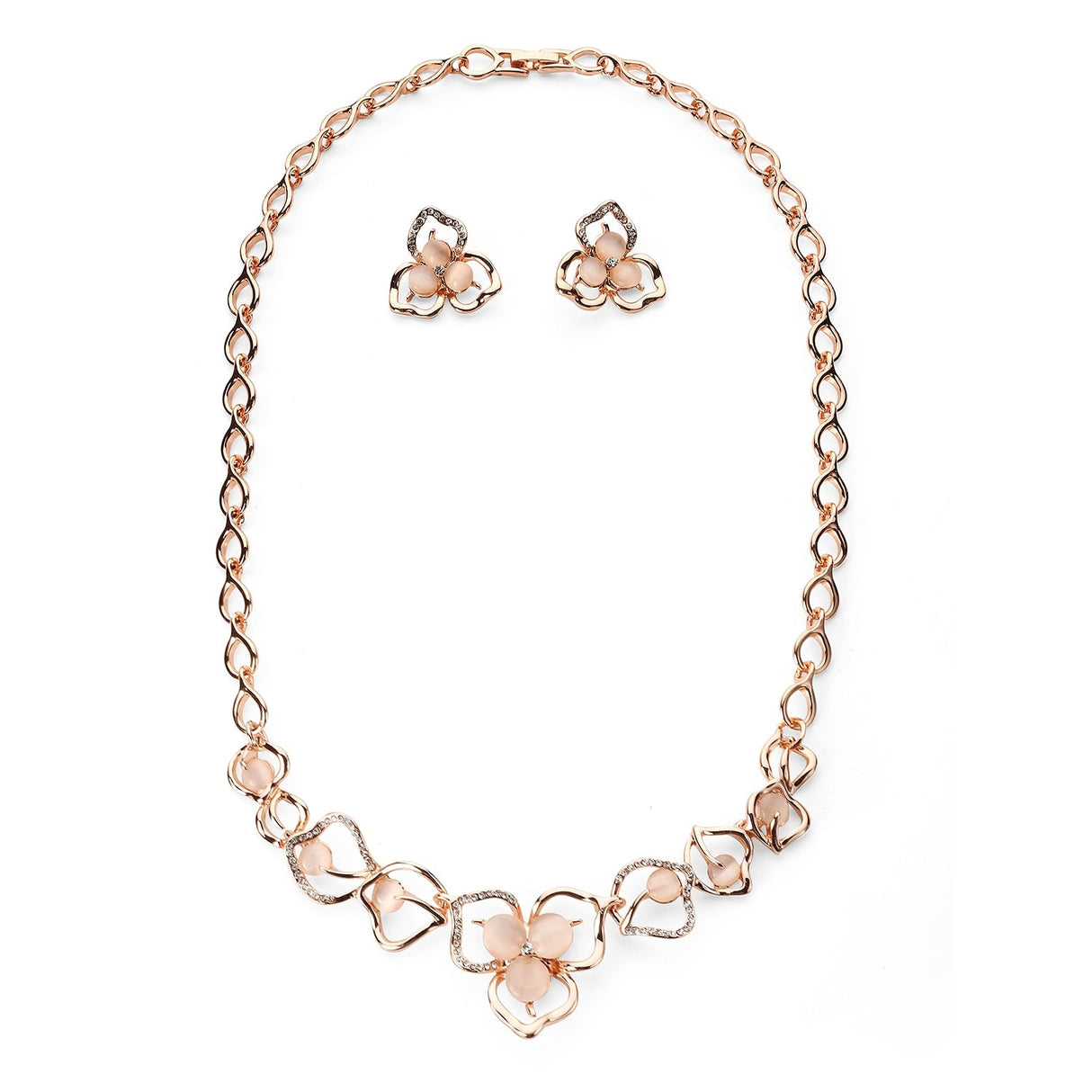 Textured Flower Petal Necklace Set - Rose Gold (YC2605006RG)