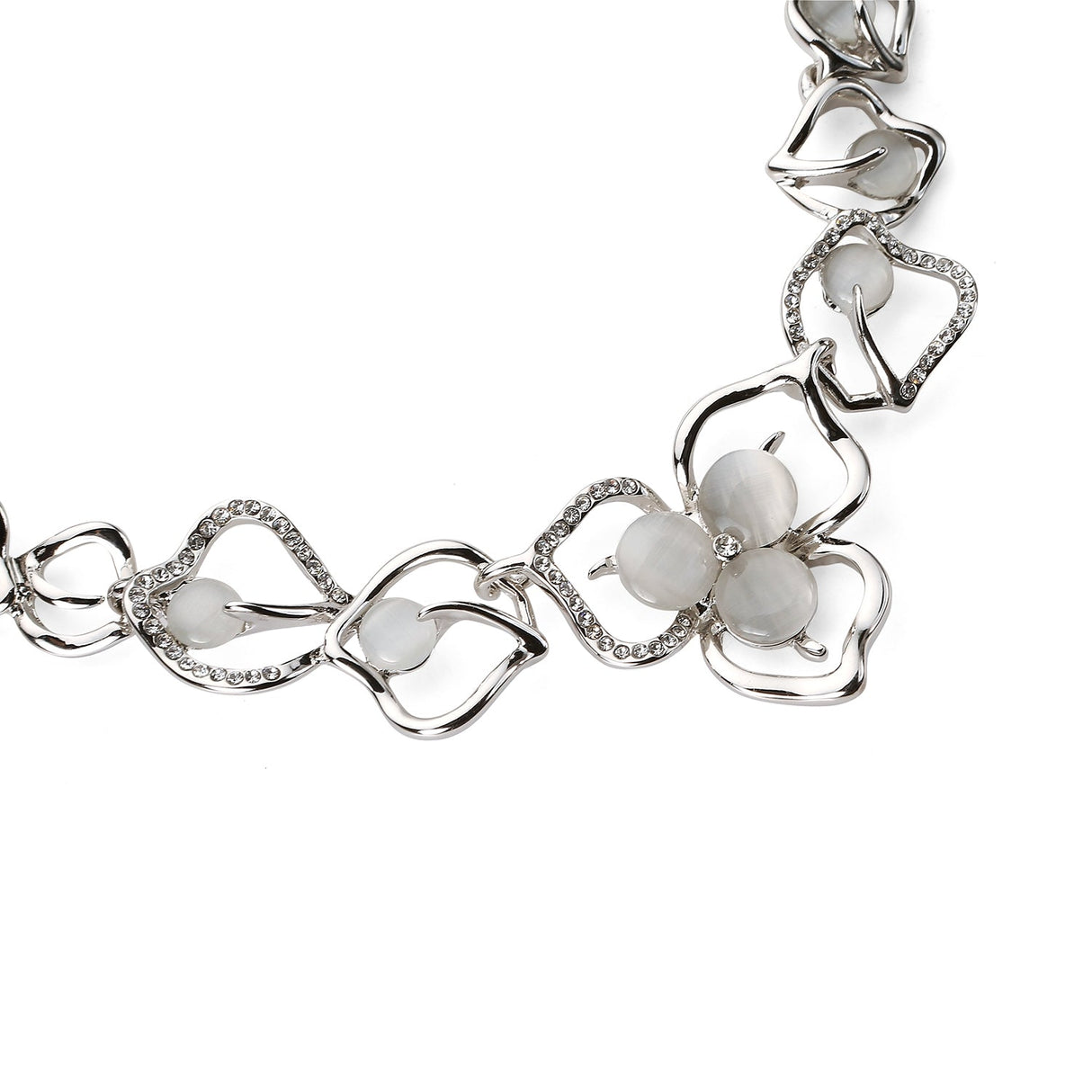 Textured Flower Petal Necklace Set - Silver (YC2605006SL)