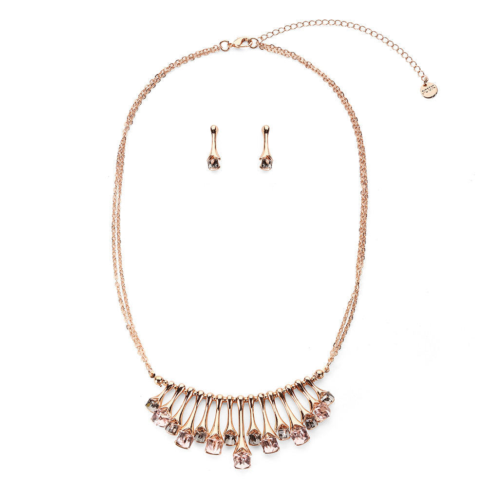 Swaying Gems Double Chain Necklace Sets - Rose Gold (YC2605019RG)