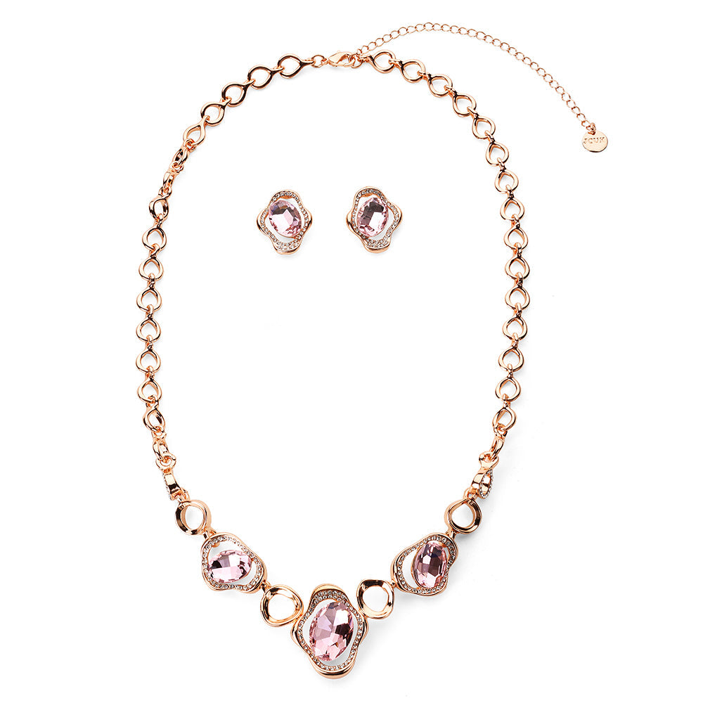 Triple Large Gem Stone Necklace Set - Rose Gold-Pink (YC2605026RG)