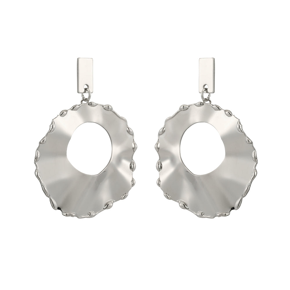 Crinkle Disc Hoop Earrings - Silver (ZX18014SL)