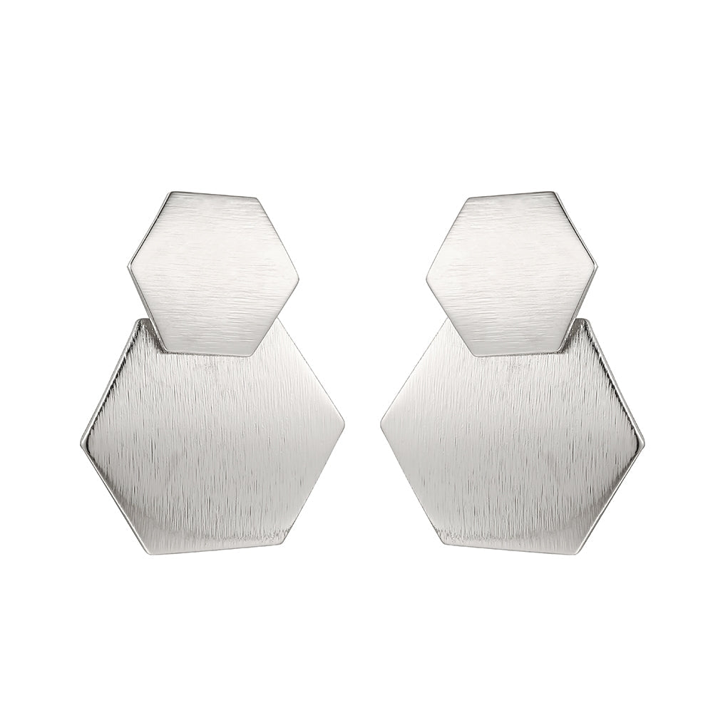 Double Hexagon Earrings - Silver (ZX18023SL)