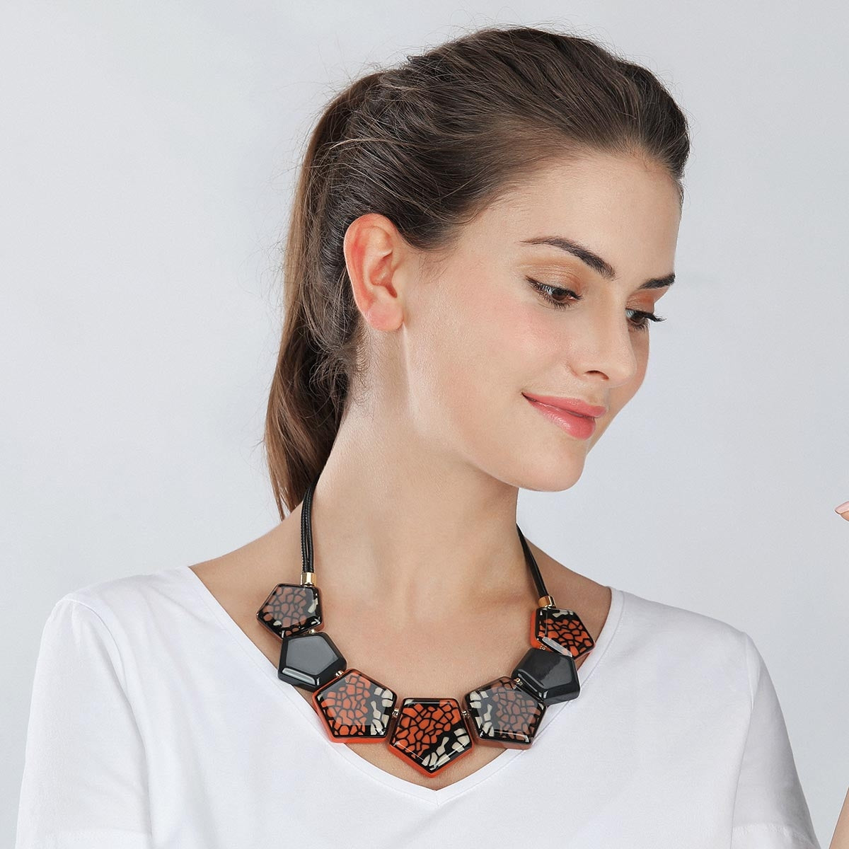 Hexagon Shapes Necklace - Orange (YA39065ORG)