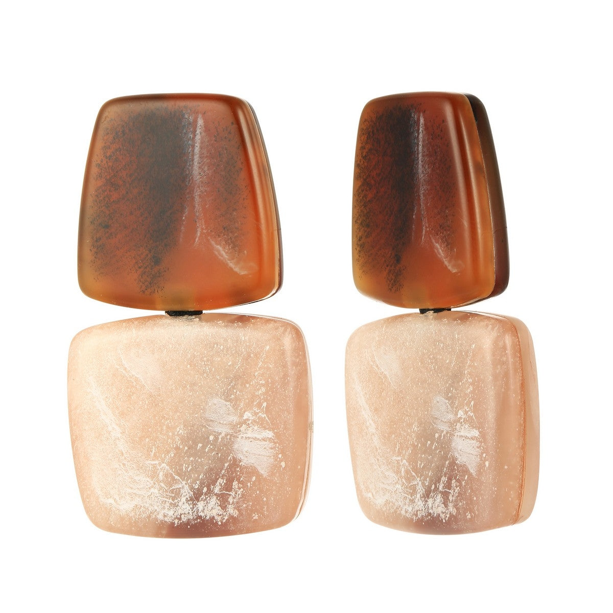 Glisten Block Clip-On Earrings - Brown-Beige (YA39801KHA)