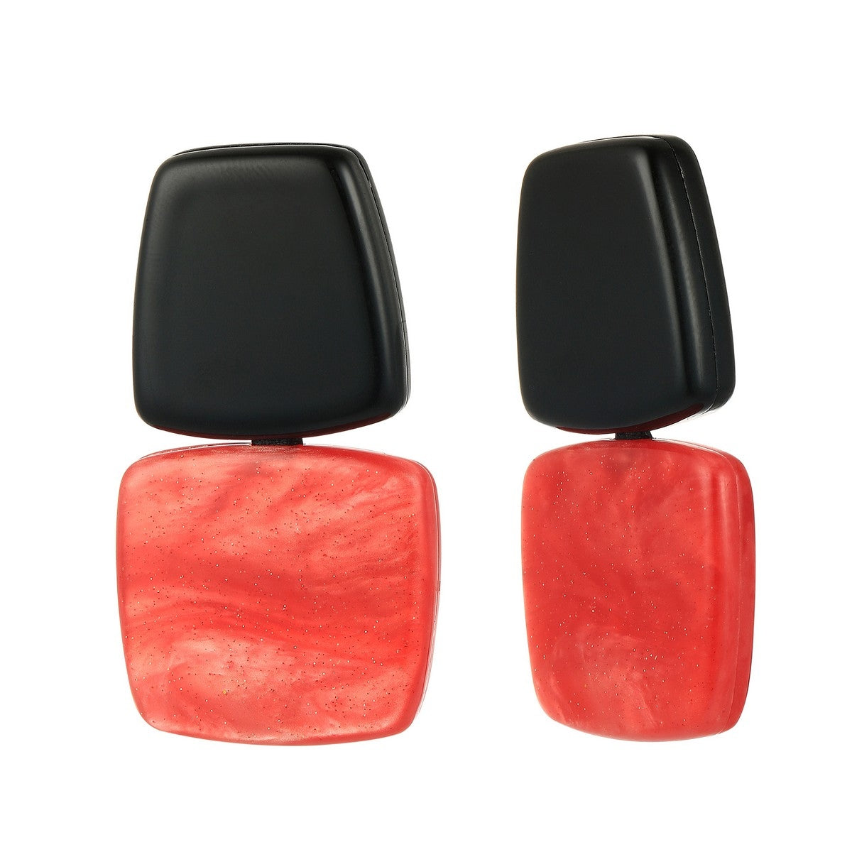 Glisten Block Clip-On Earrings - Red-Black (YA39801RED)