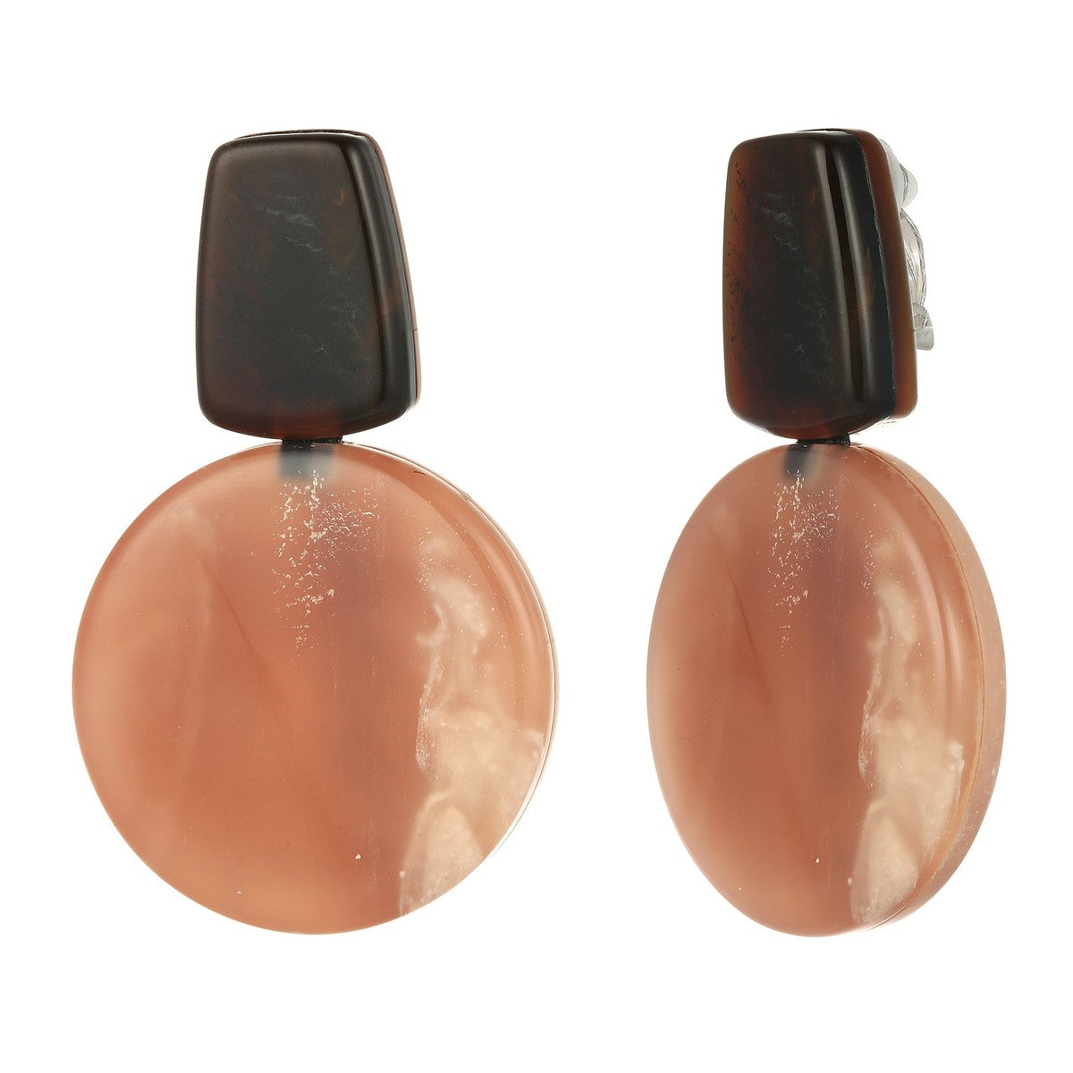 Circle Block Clip-On Earrings - Beige-Brown (YA39802KHA)