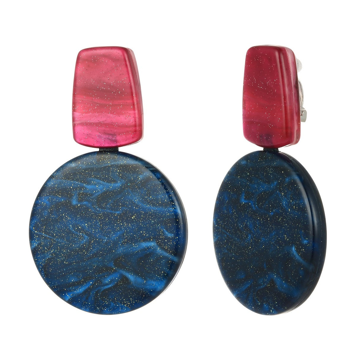 Circle Block Clip-On Earrings - Navy-Purple (YA39802NVY)