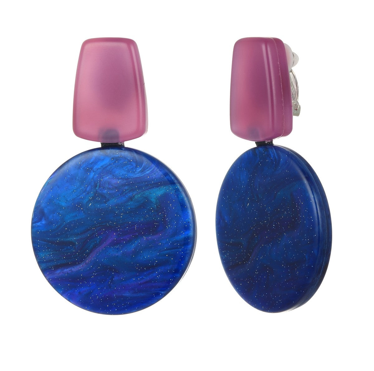 Circle Block Clip-On Earrings - Purple-Blue (YA39802PUR)