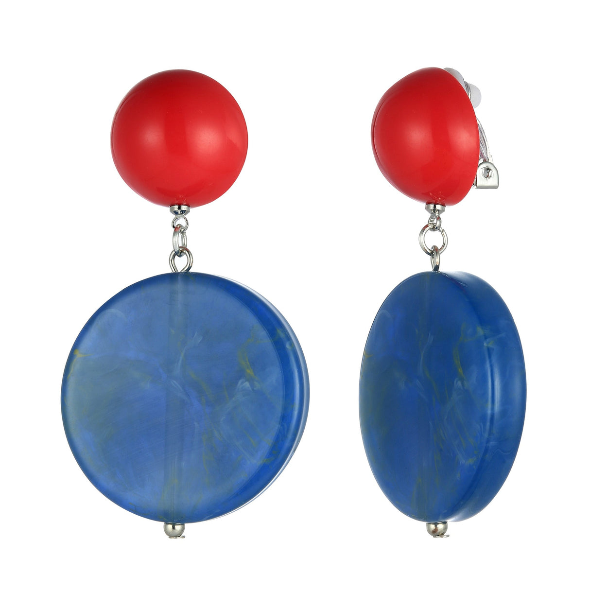 Circle Drop Clip-On Earrings - Red-Blue (YA39803NVY)