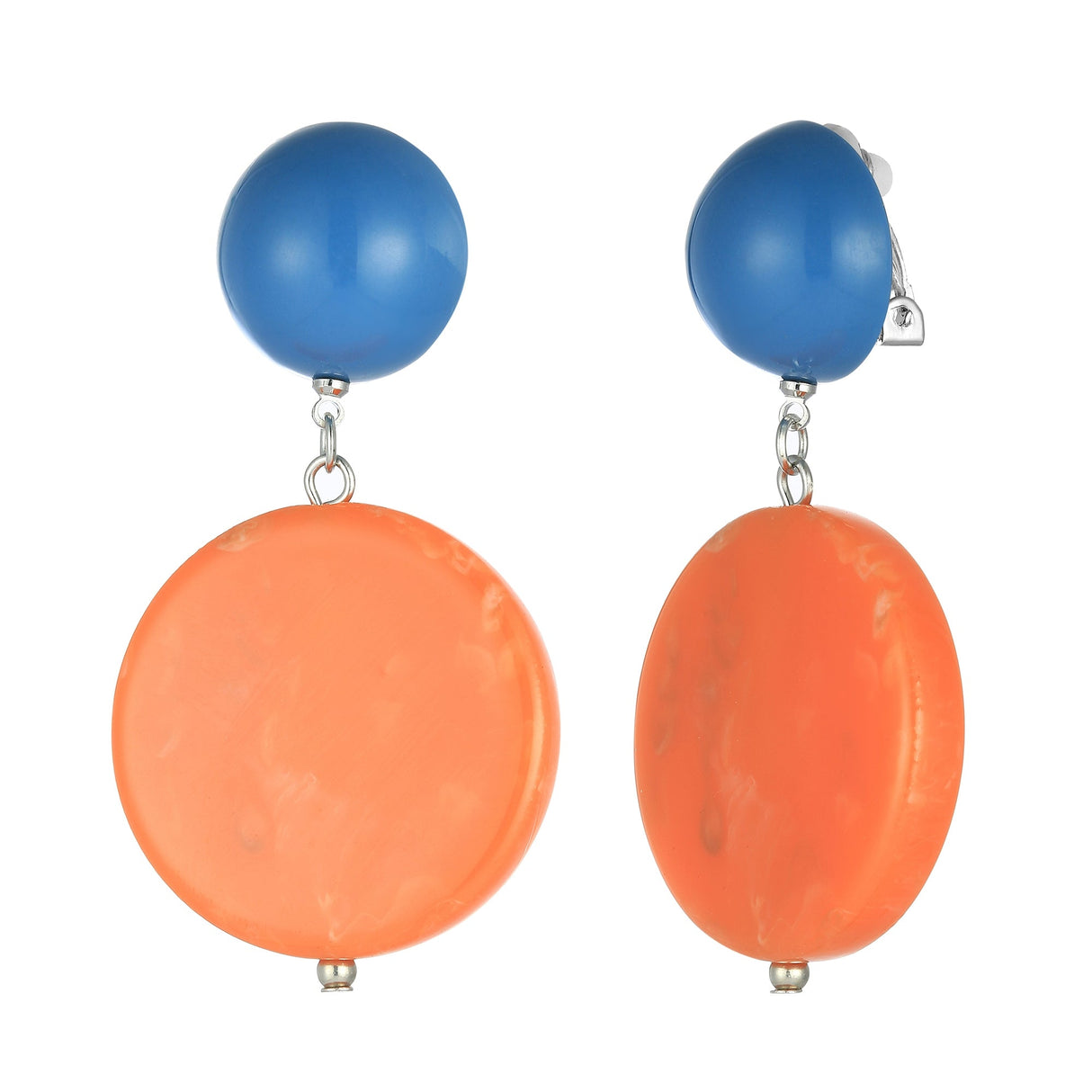 Circle Drop Clip-On Earrings - Blue-Orange (YA39803ORG)