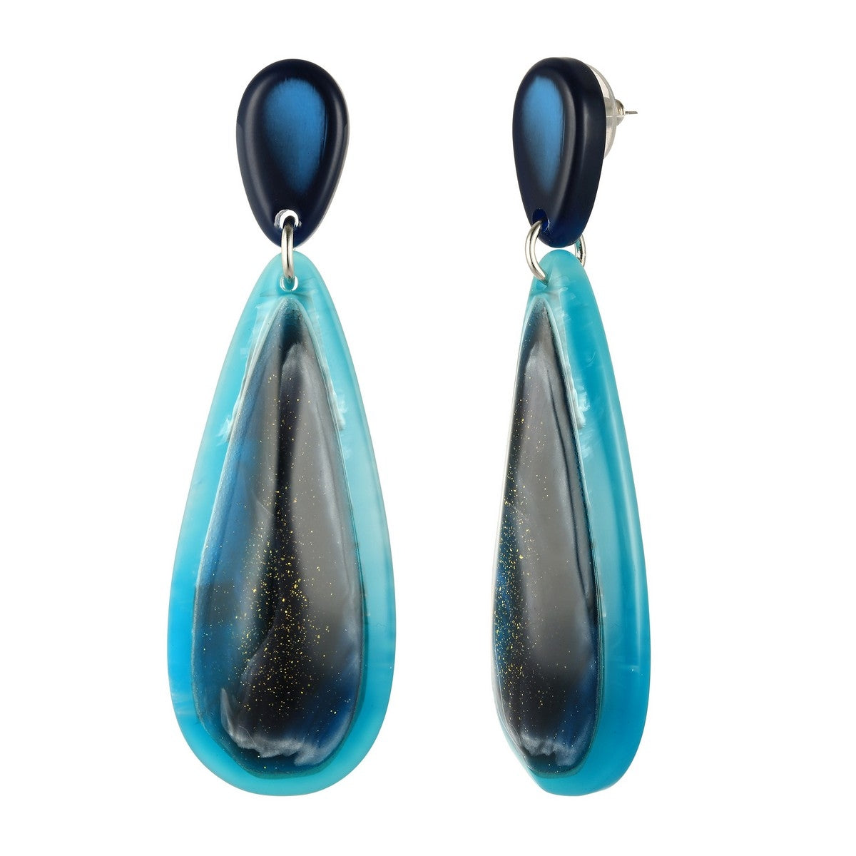 Teardrop Colour Infused Earrings - Navy-Aqua Blue (YA39804NVY)