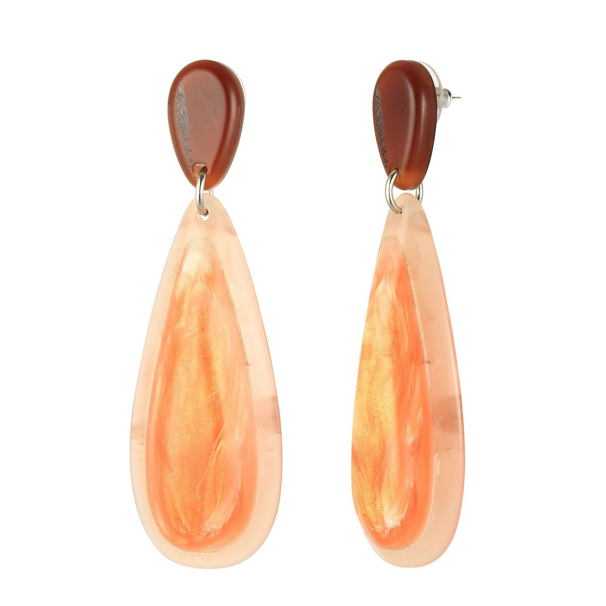 Teardrop Colour Infused Earrings - Orange-Beige (YA39804ORG)