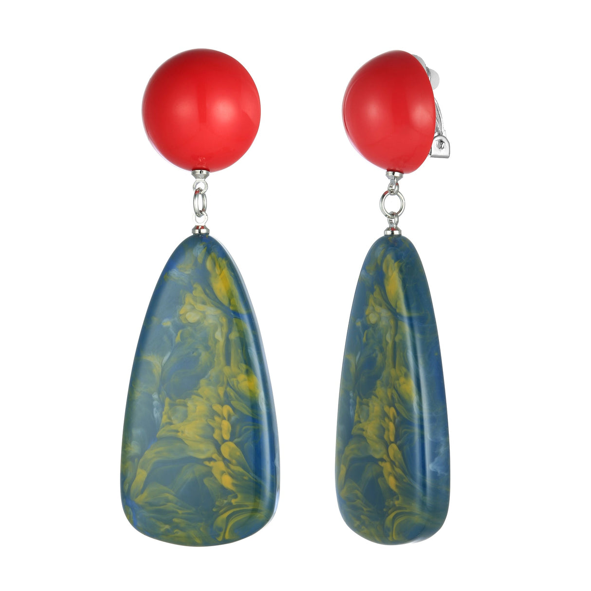 Block Drop Clip-On Earrings - Red-Blue (YA39806NVY)