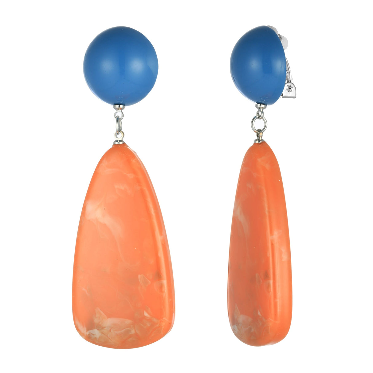 Block Drop Clip-On Earrings - Blue-Orange (YA39806ORG)