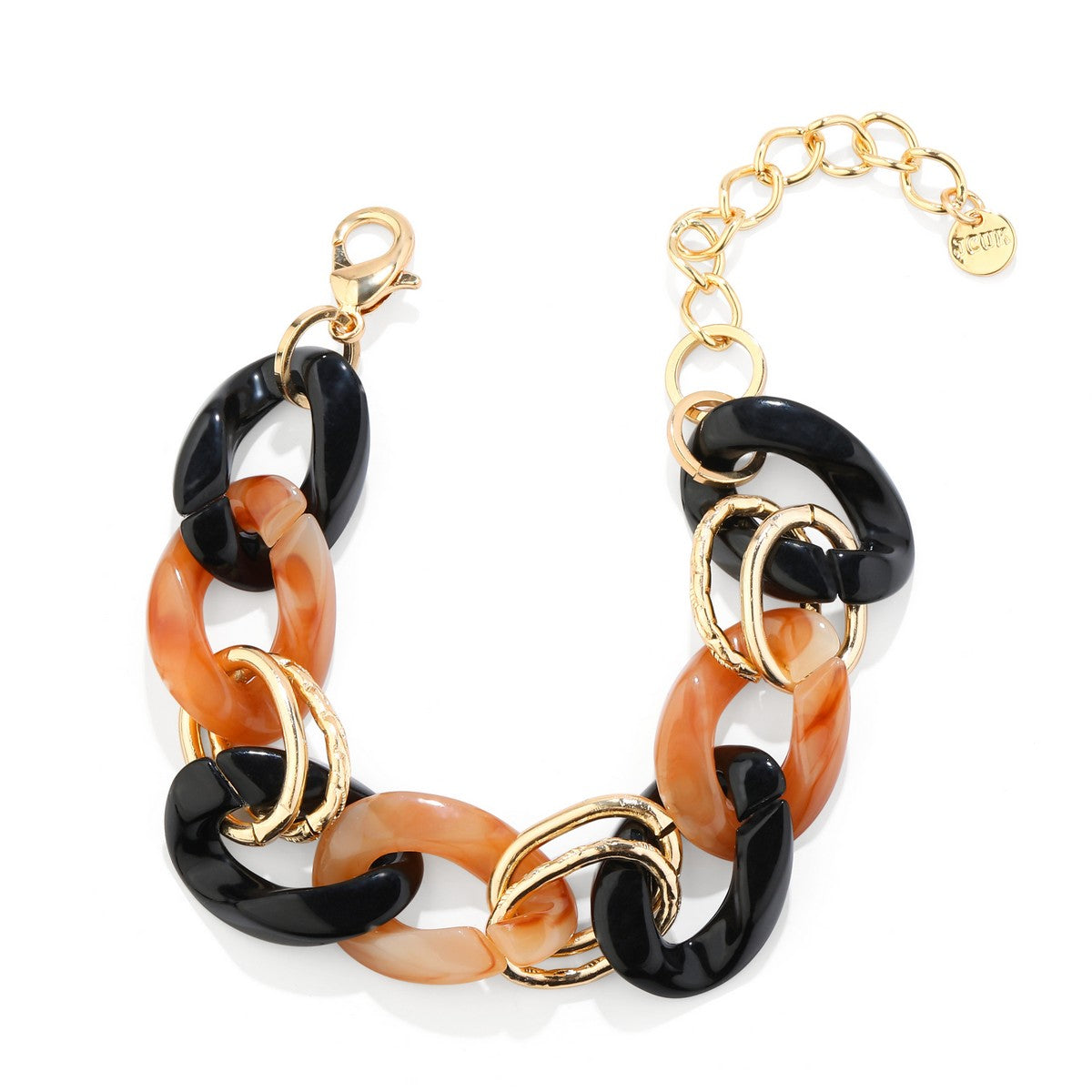 Contemporary Chain Link Bracelet - Black & Orange YB20902MUL