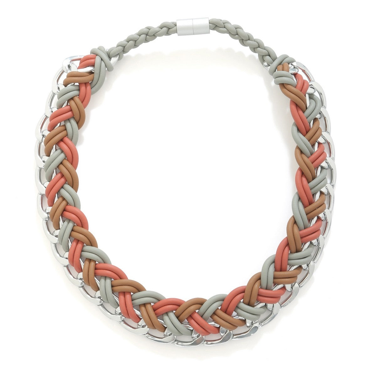 Braided Rubber Necklace - Grey-Coffee (YB28030COF)