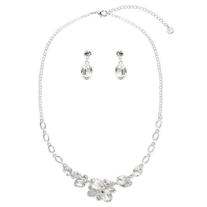 Flower Cluster Luxurious Necklace Set - Silver (YC28009SLR)