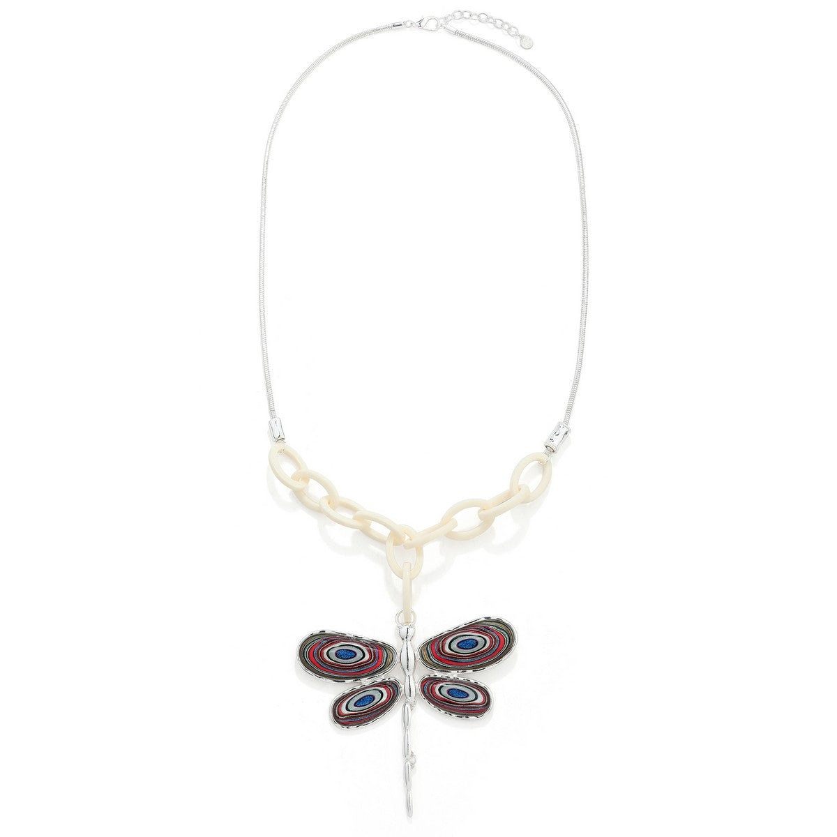 Dragonfly Necklace - Silver-Red-Blue (YD10036GRN)